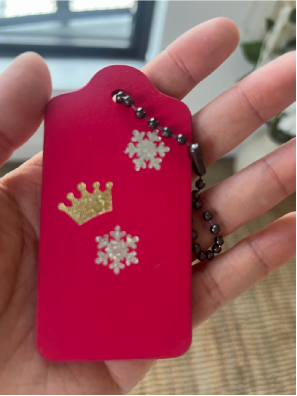 Coach Hot Fuschia Pink Leather Hangtag Gold Crown Silver Snowflake Charm NWOT